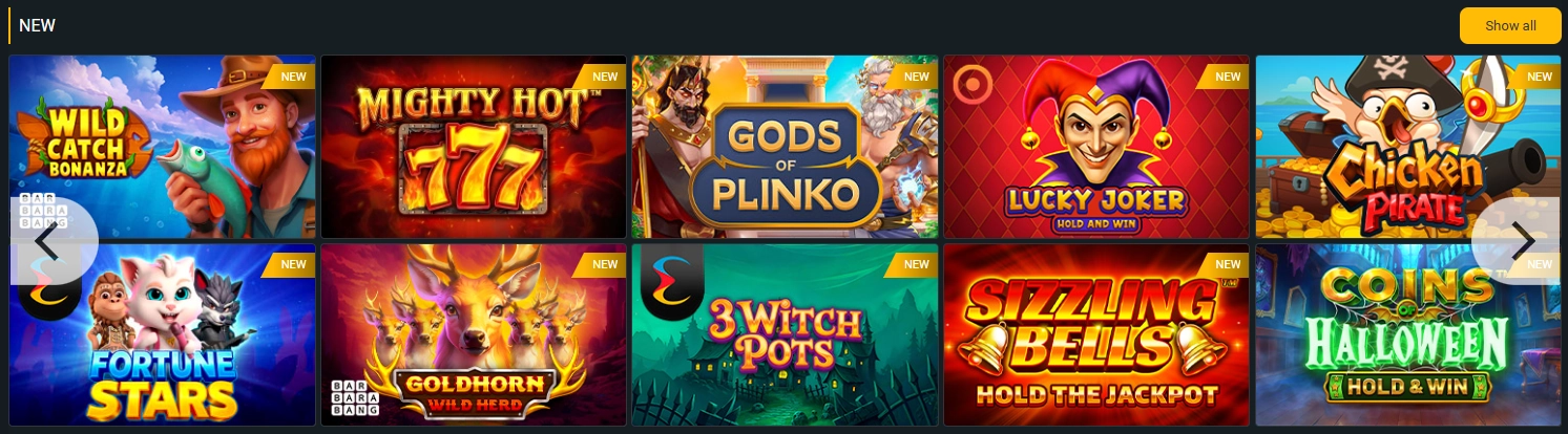 BetAndYou diversa cuadrícula de juegos de tragamonedas en línea.